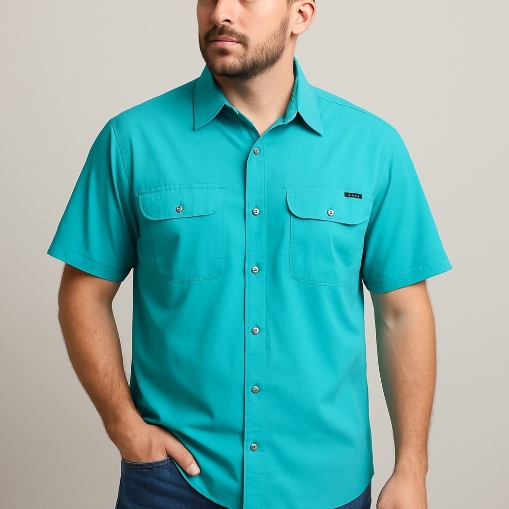 🏕️ Eddie Bauer Men’s Performance Short Sleeve Shirt – Turquoise – Size L